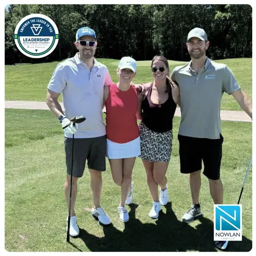 Alt image Text: Attorneys Michael Davis and Maddie McCue represent Nowlan at the 2024 LDA golf outing fundraiser